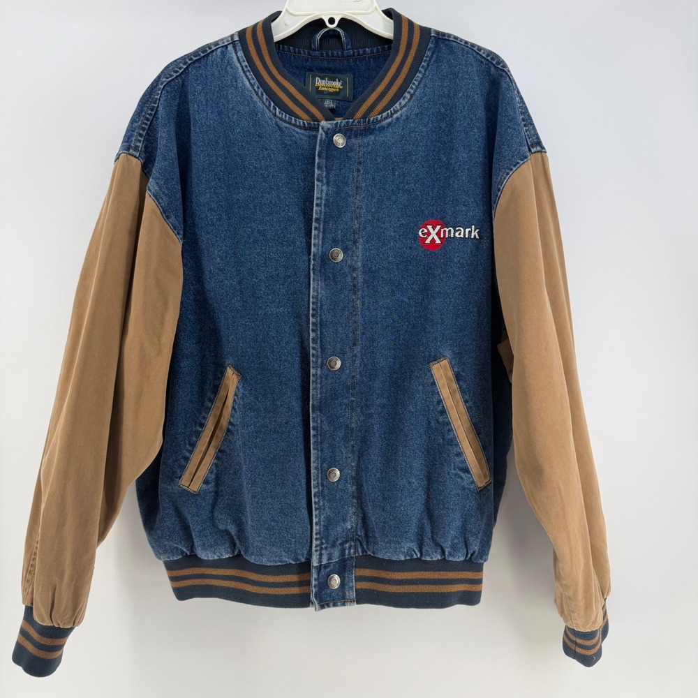 Dunbrooke Varsity Jacket Mens XL Blue Denim Tan Exmark Vintage Workwear Gorpcore